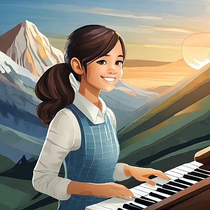 a young lady learning chords on piano while looking at the tips and tricks course image