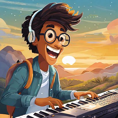 the course image of a crazy boy playing piano after taking the scales course