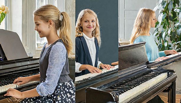three youngsters using the best online piano lessons for beginners.