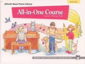 Alfreds all in one piano course for children book one book cover.