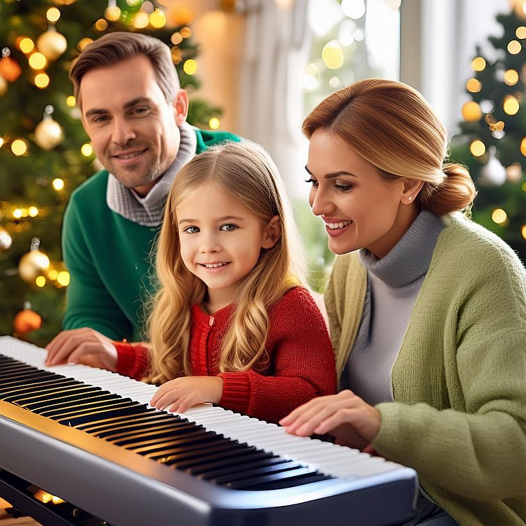 a five year old with parents playing her keyboard